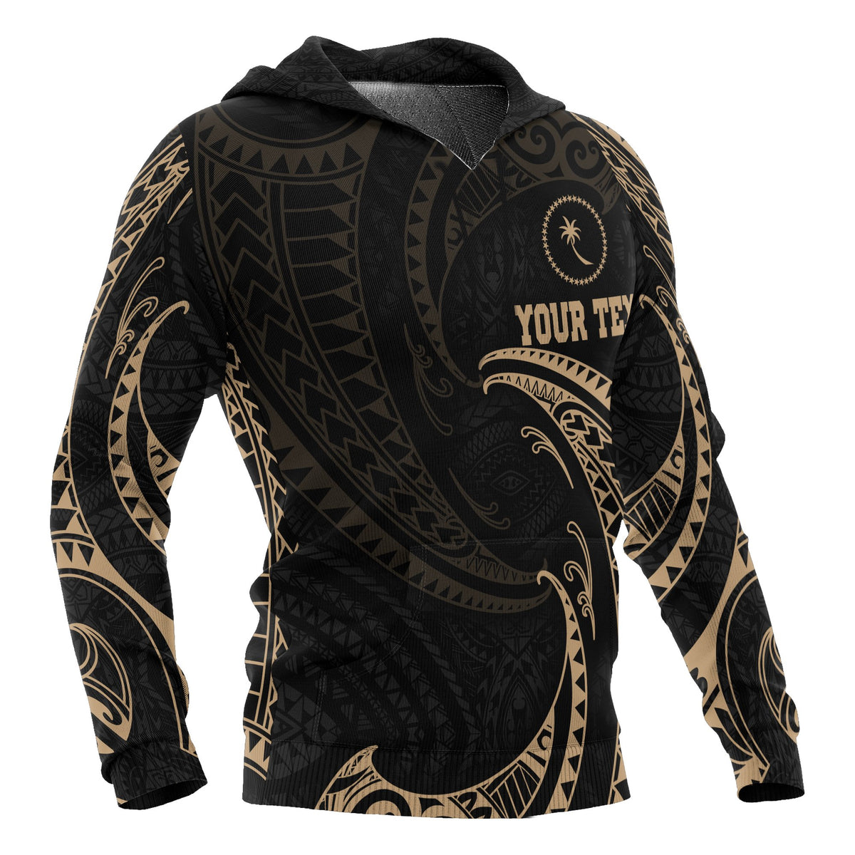 Chuuk Micronesia ll Over Custom Hoodie Gold Tribal Wave - Polynesian Pride
