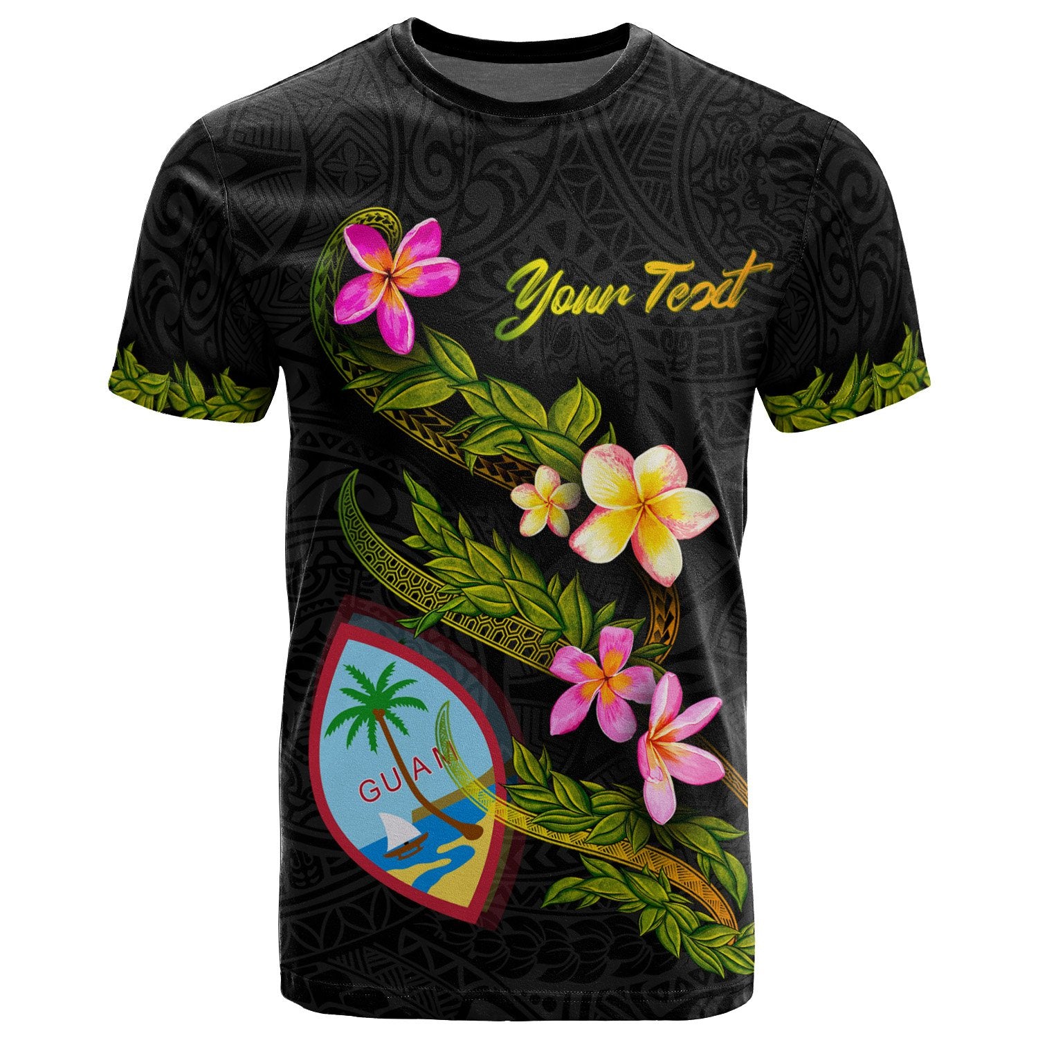 Guam Polynesian Custom T Shirt Plumeria Tribal Unisex Black - Polynesian Pride