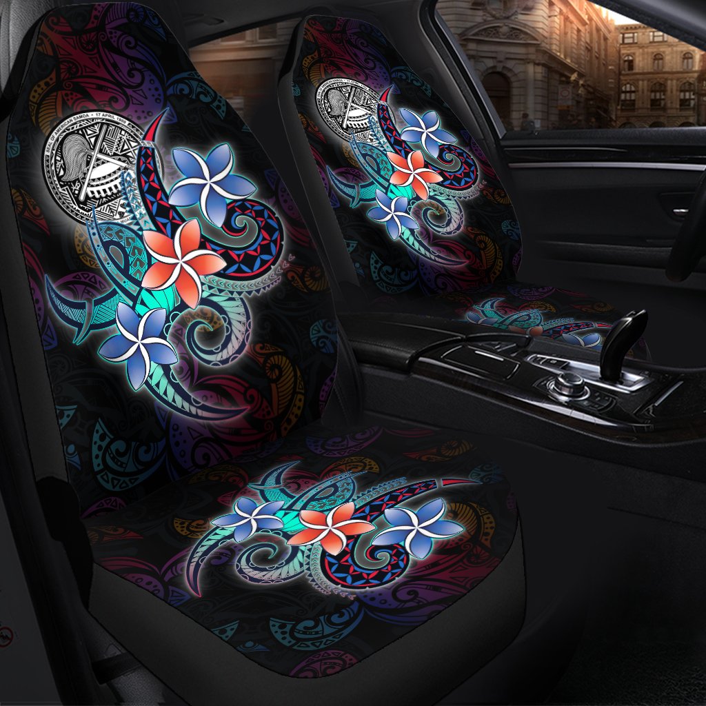 American Samoa Car Seat Cover - Plumeria Flowers Style Universal Fit Black - Polynesian Pride