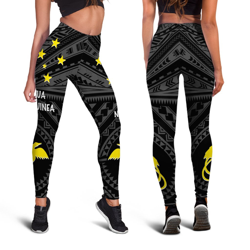Papua New Guinea Women's Leggings - Flag With Polynesian Patterns (Black) - Polynesian Pride