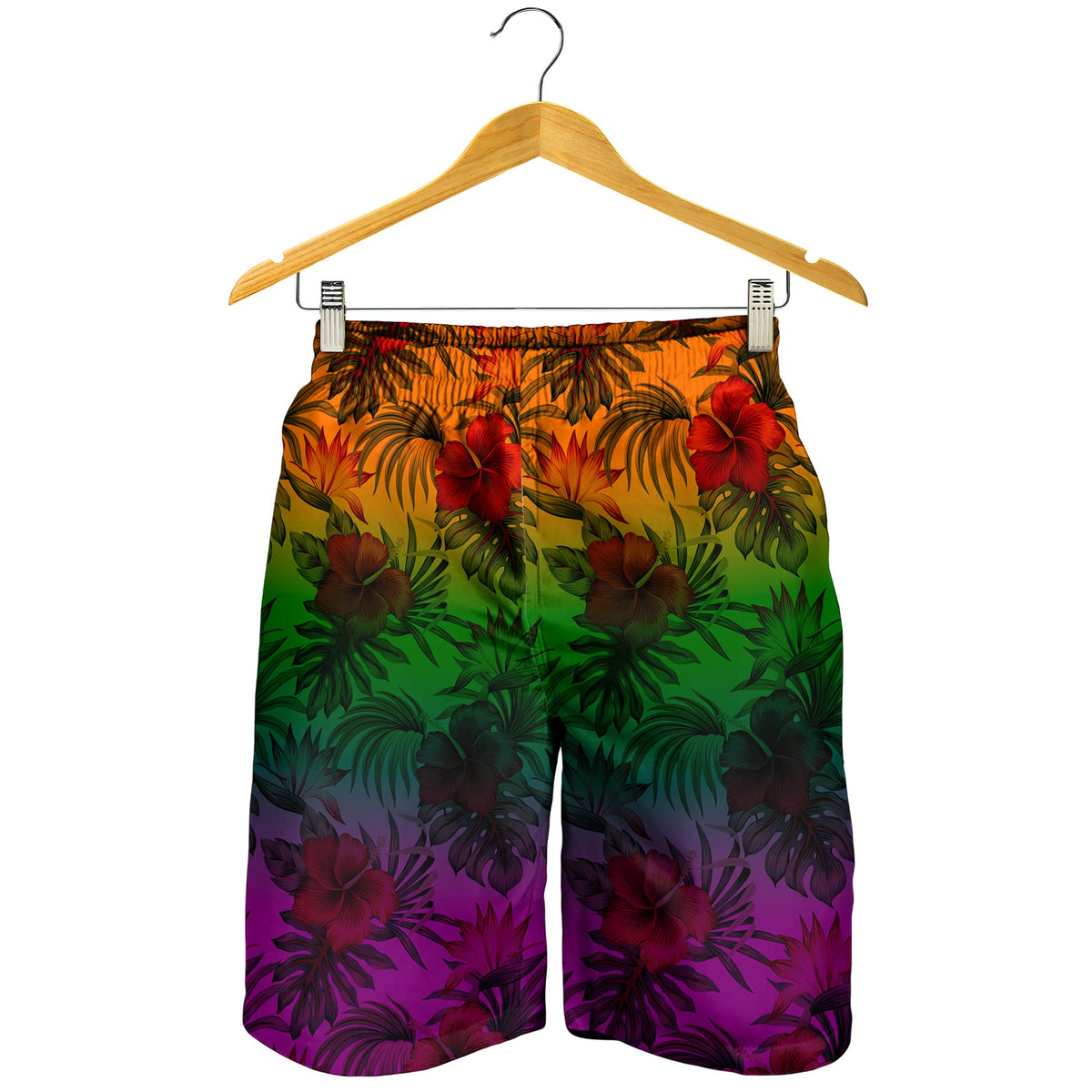 Polynesian Men's Shorts - Green Hibiscus Patterns - Polynesian Pride