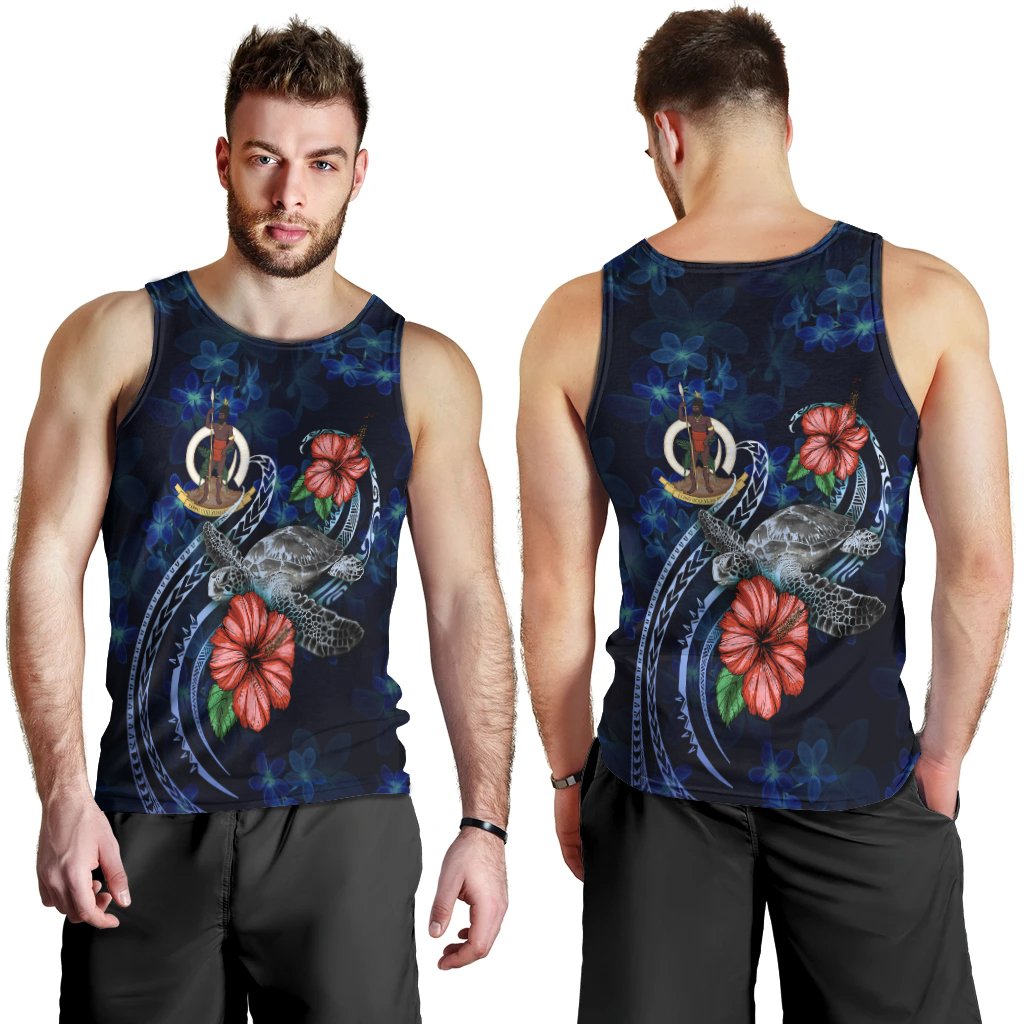 Vanuatu Polynesian Men Tank Top - Blue Turtle Hibiscus Blue - Polynesian Pride