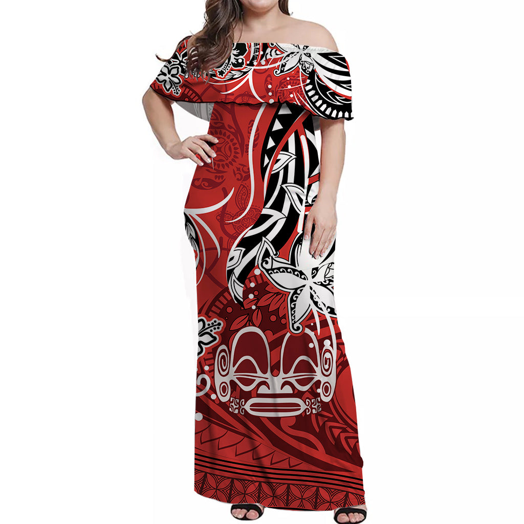 Marquesas Islands Off Shoulder Long Dress Red Beautiful Lady LT13 Long Dress Red - Polynesian Pride