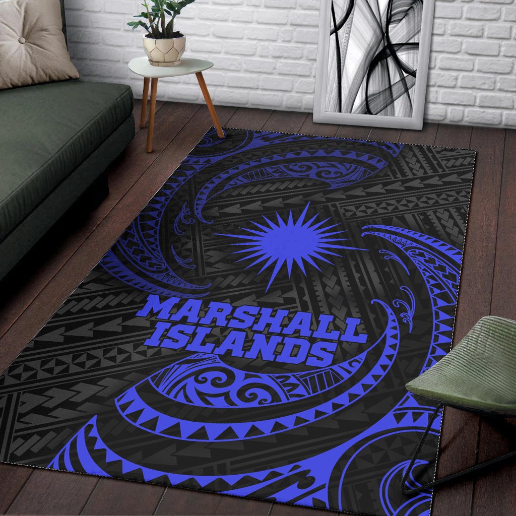 Marshall Islands Polynesian Area Rug - Blue Tribal Wave - Polynesian Pride