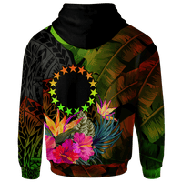 Cook Islands Polynesian Custom Hoodie Hibiscus and Banana Leaves - Polynesian Pride