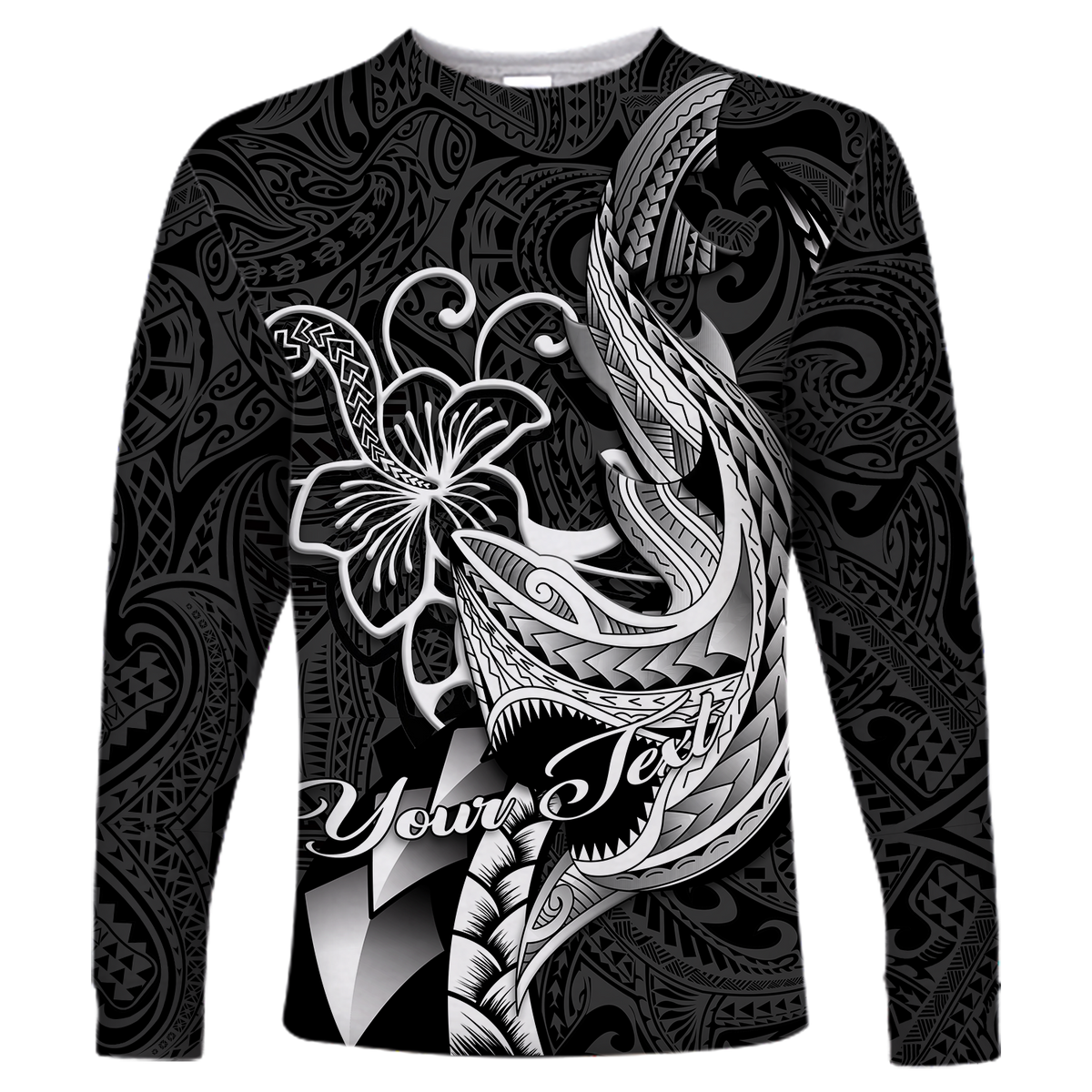 (Custom Personalised) Polynesian Shark Tattoo Hawaii Tribal Long Sleeve Shirt - LT12 Unisex Black - Polynesian Pride