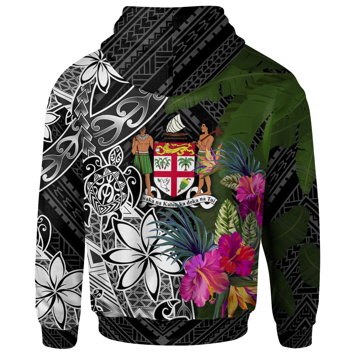Fiji Custom Hoodie Turtle Plumeria Banana Leaf Crest - Polynesian Pride