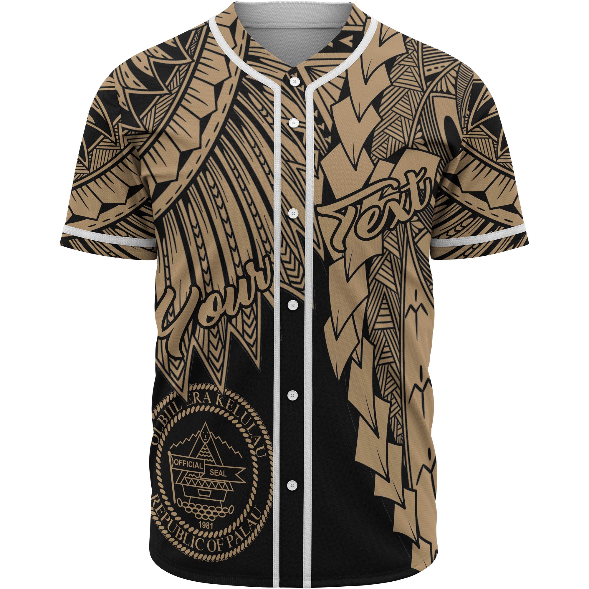 Palau Polynesian Custom Personalised Baseball Shirt - Tribal Wave Tattoo Gold Unisex Gold - Polynesian Pride