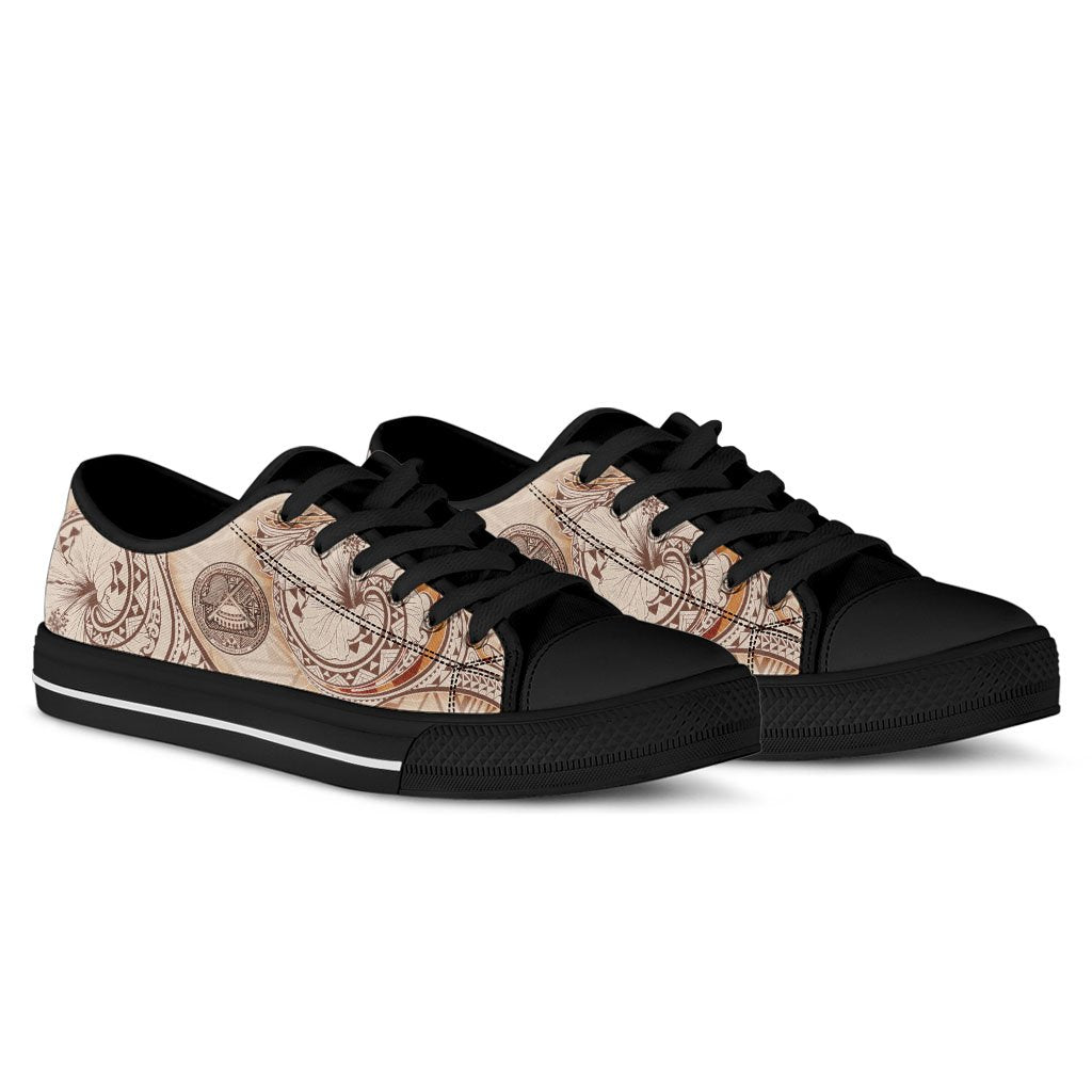 American Samoa Low Top Shoes - Hibiscus Flowers Vintage Style - Polynesian Pride