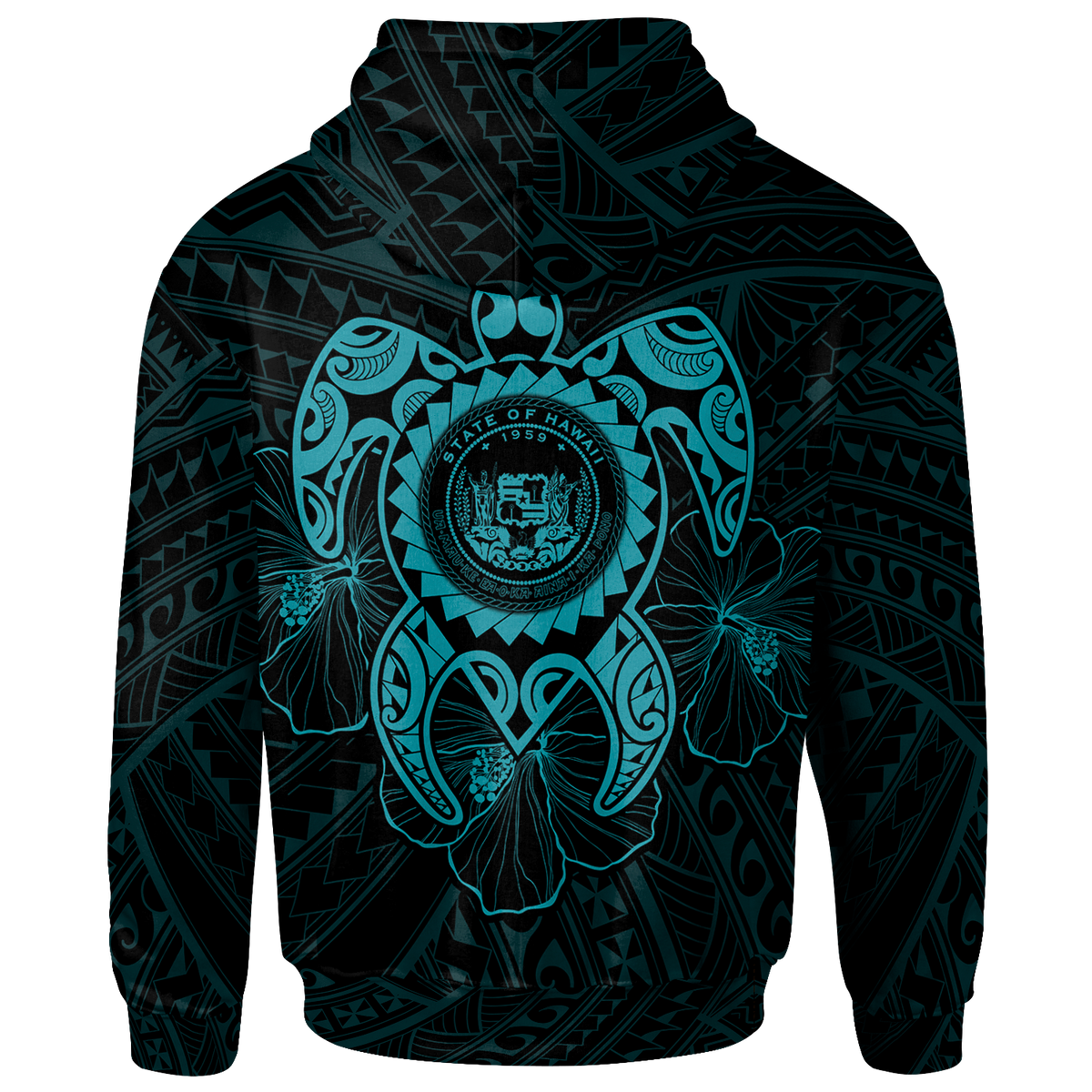 Hawaii Polynesian Custom Hoodie Vintage Polynesian Turtle (Turquoise) - Polynesian Pride