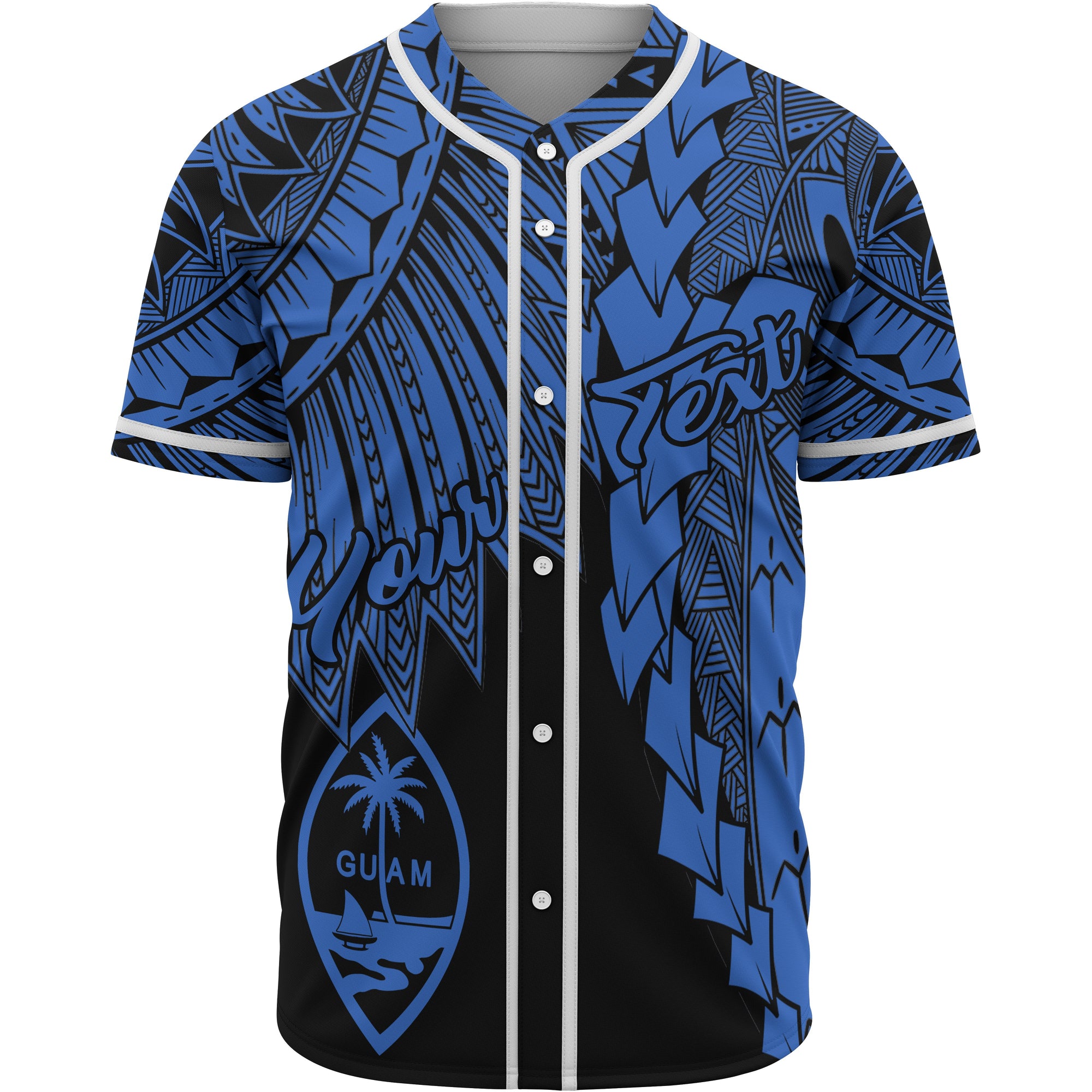 Guam Polynesian Custom Personalised Baseball Shirt - Tribal Wave Tattoo Blue Unisex Blue - Polynesian Pride