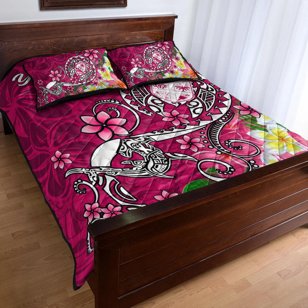 Fiji Custom Personalised Quilt Bed Set - Turtle Plumeria (Pink) Art - Polynesian Pride