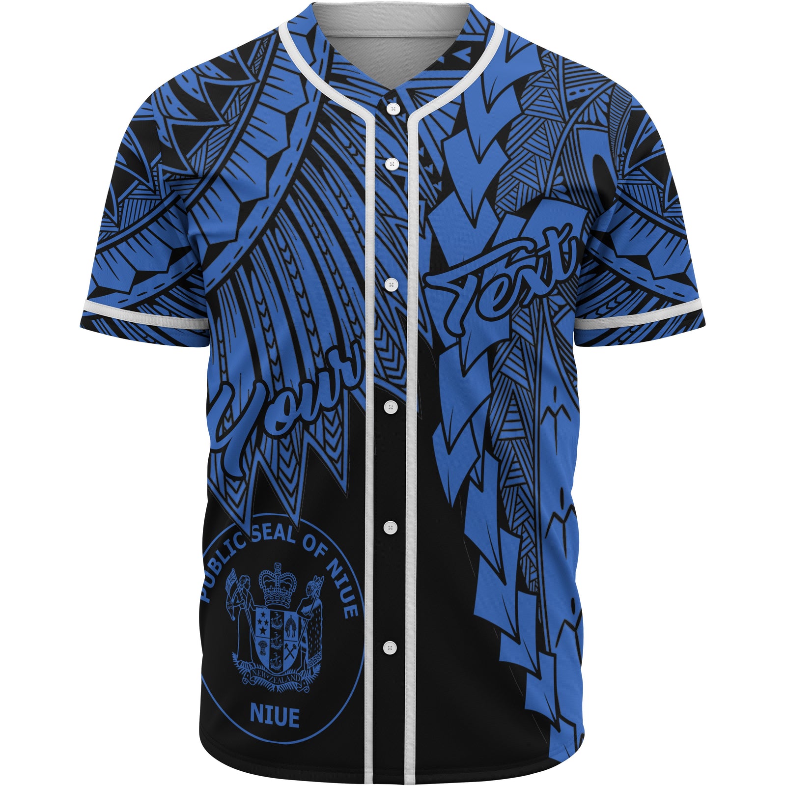 Niue Polynesian Custom Personalised Baseball Shirt - Tribal Wave Tattoo Blue Unisex Blue - Polynesian Pride