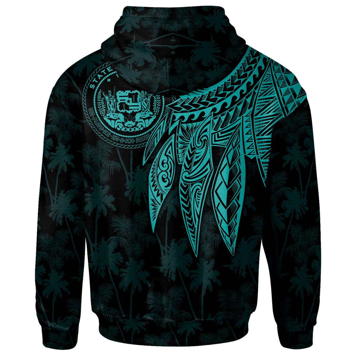 Polynesian Hawaii Zip up Hoodie Polynesian Wings (Turquoise) - Polynesian Pride