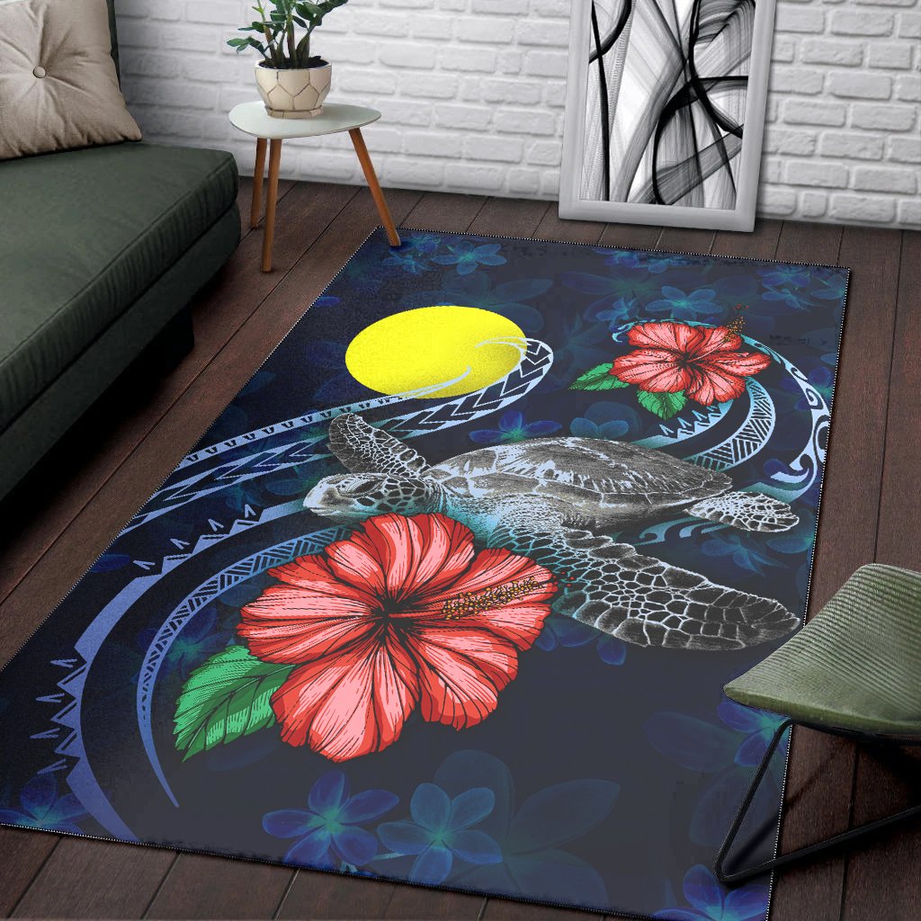 Palau Polynesian Area Rug - Blue Turtle Hibiscus - Polynesian Pride