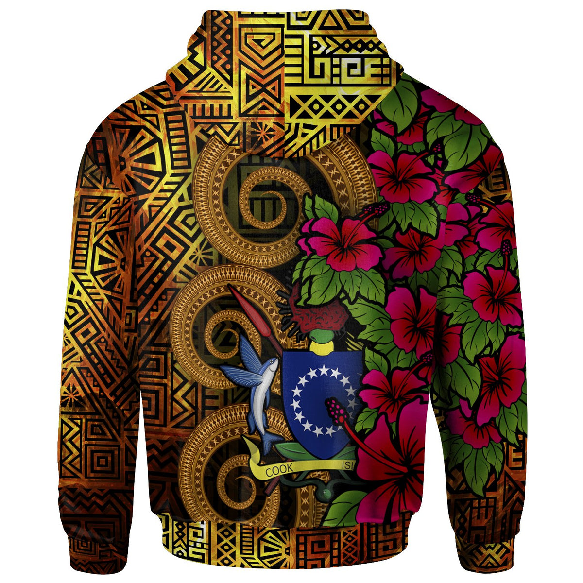 Cook Islands Polynesian Zip up Hoodie Hibiscus Vintage - Polynesian Pride