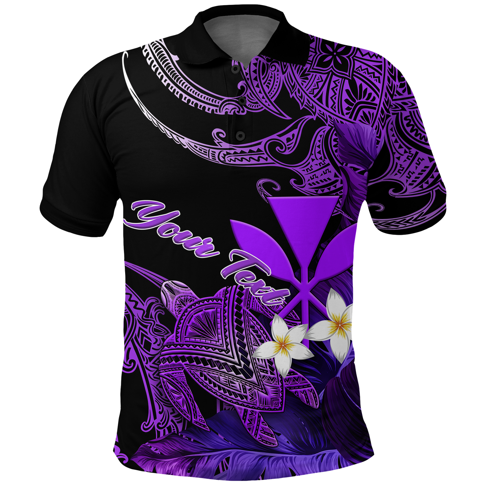 Custom Hawaii Turtle With Plumeria Leaf Purple Polo Shirt LT12 Unisex Black - Polynesian Pride
