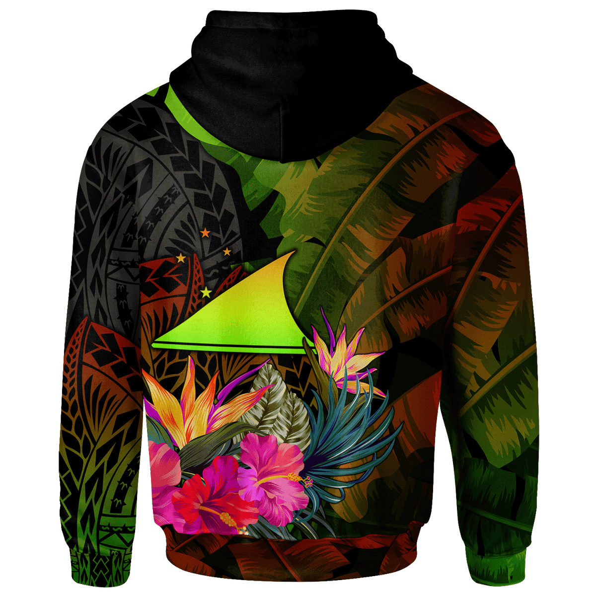 Tokelau Polynesian Zip up Hoodie Hibiscus and Banana Leaves - Polynesian Pride