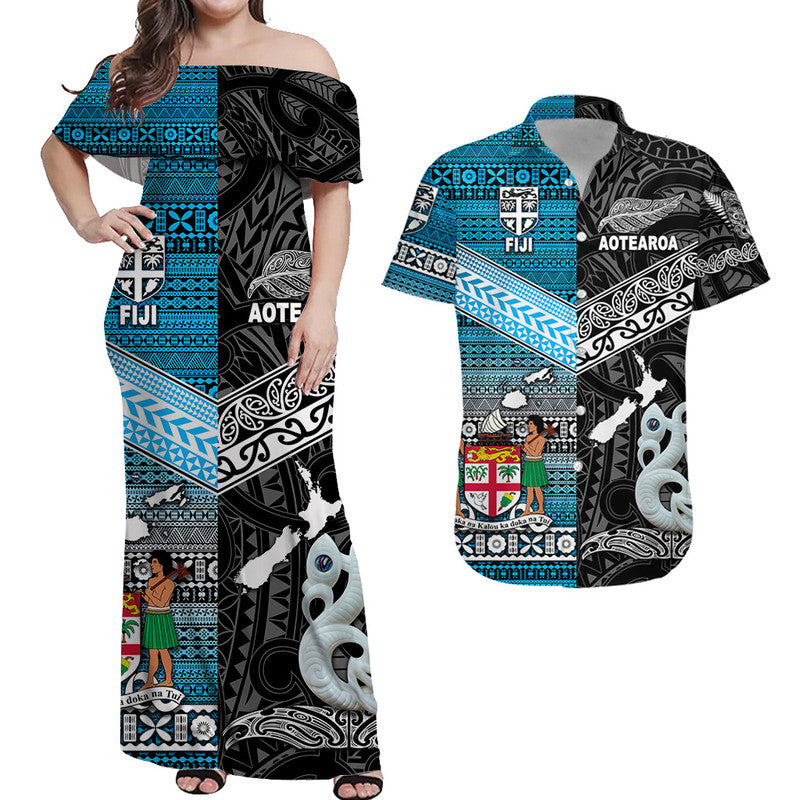 Polynesian Matching Hawaiian Shirt and Dress New Zealand Fiji Together Black LT8 Black - Polynesian Pride