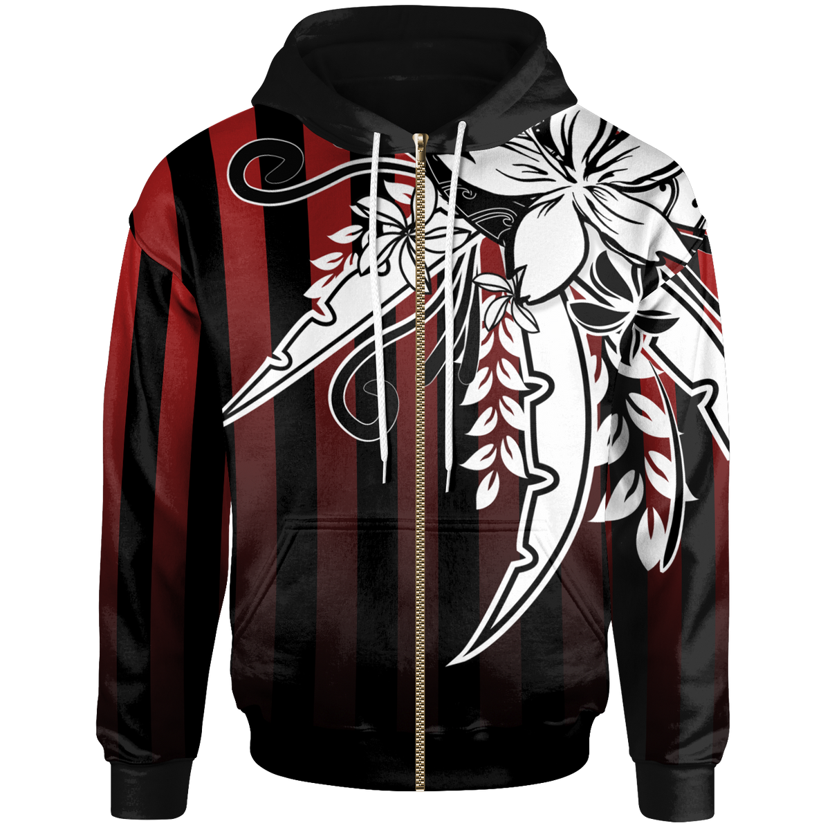 Polynesian Special Zip Hoodie Brilliant Flower In Stripe Style Unisex Red - Polynesian Pride