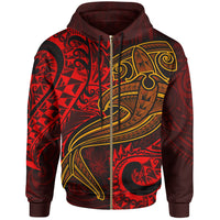 Polynesian Zip up Hoodie Red Shark Polynesian Tattoo Unisex Red - Polynesian Pride