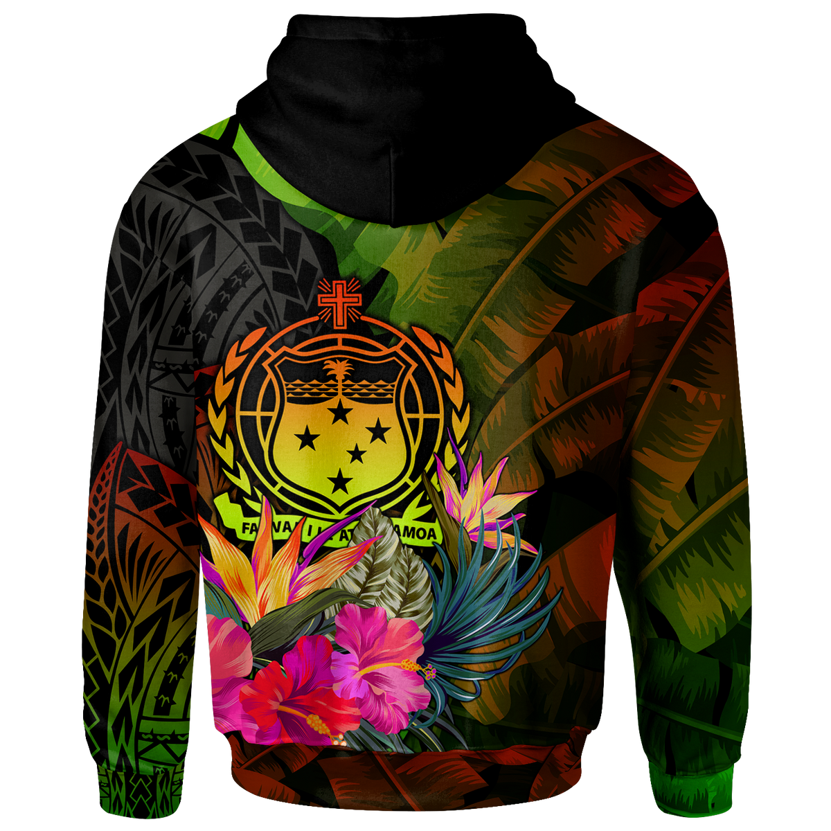 Samoa Polynesian Zip up Hoodie Hibiscus and Banana Leaves - Polynesian Pride
