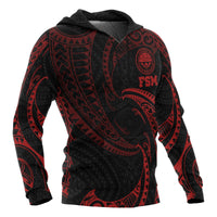 Federated States of Micronesia ll Over Hoodie Red Tribal Wave - Polynesian Pride