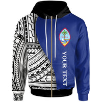 Guam Custom Zip up Hoodie Coat of Arm and Polynesian Patterns Unisex Blue - Polynesian Pride