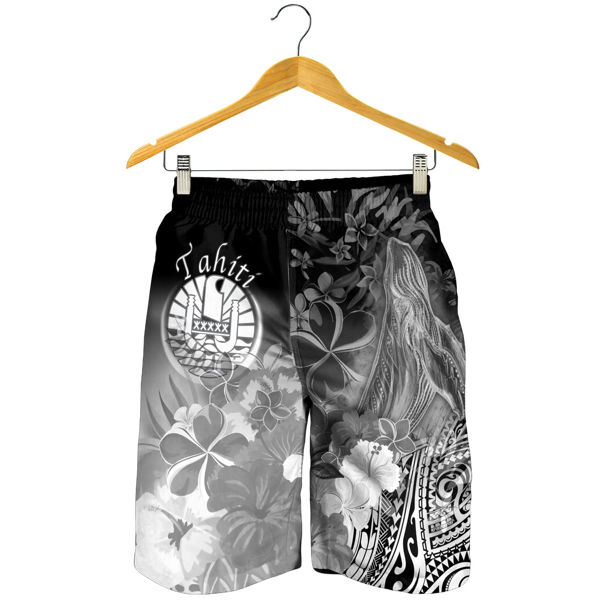 Tahiti Men's Shorts - Humpback Whale with Tropical Flowers (White) - Polynesian Pride