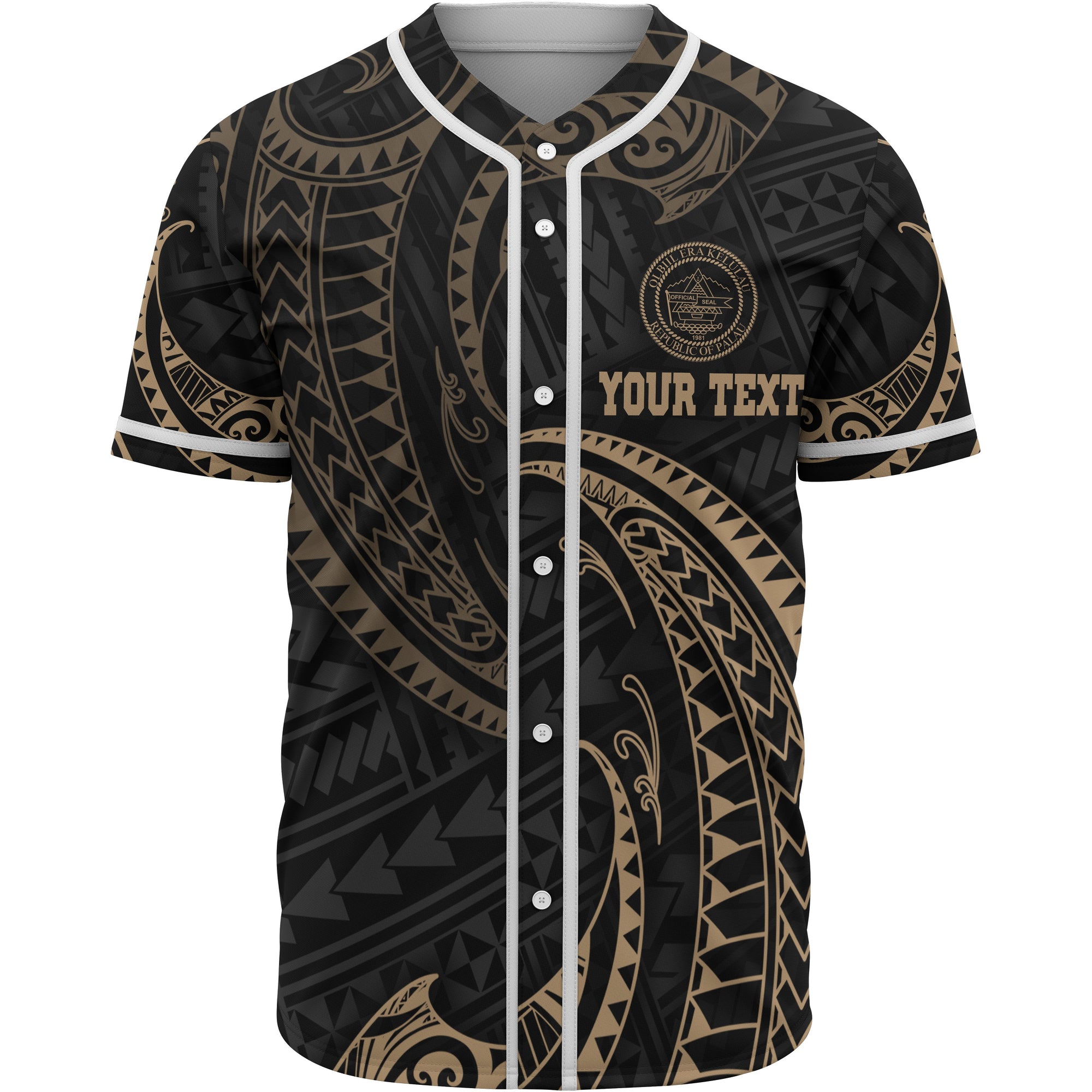Palau Polynesian Custom Personalised Baseball Shirt - Gold Tribal Wave Unisex Gold - Polynesian Pride