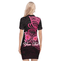 (Custom Personalised) Breast Cancer Pink Ribbon Butterfly Polynesian Black Version Polo Dress - LT12 - Polynesian Pride