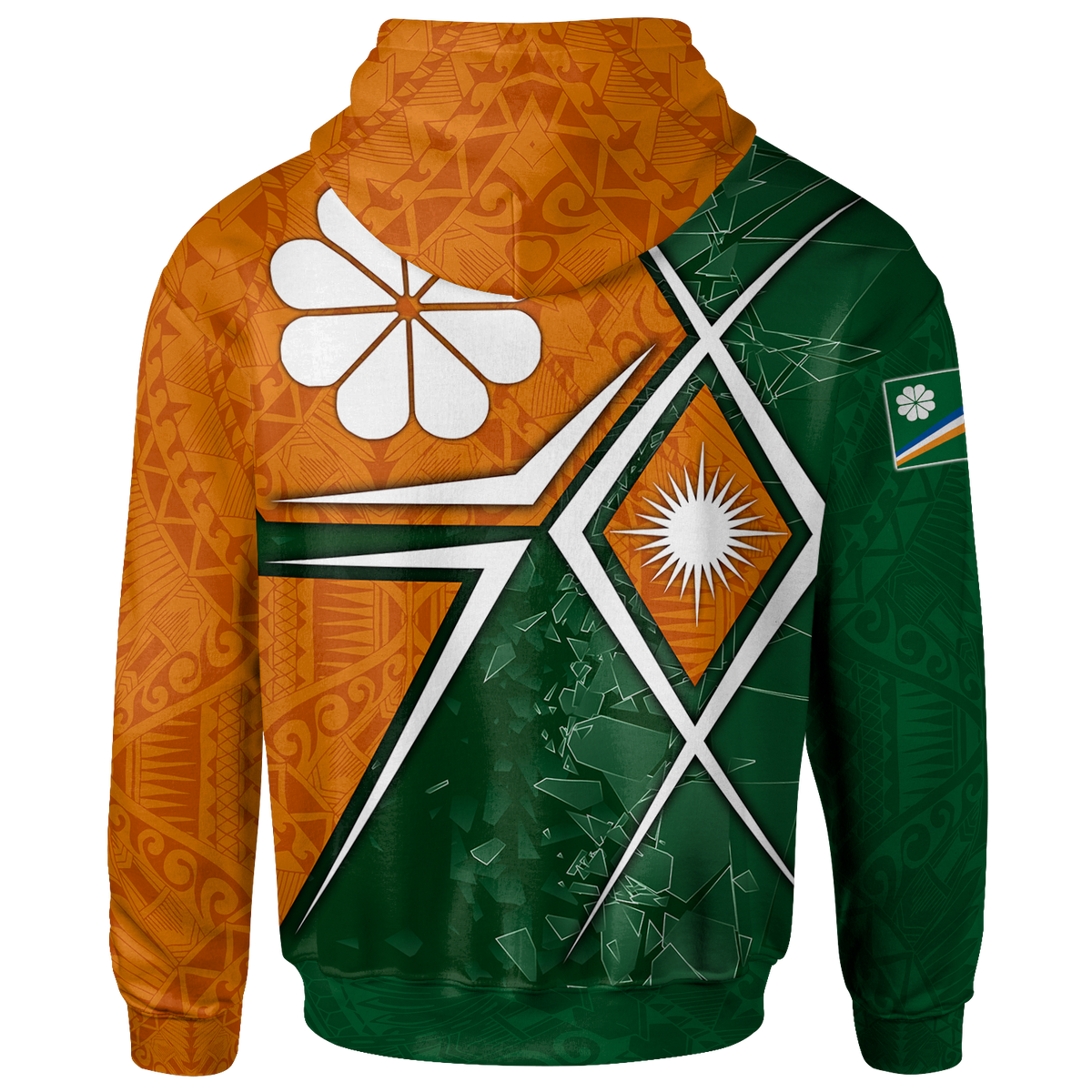 Marshall Islands Zip up Hoodie Kwajalein Atoll Marshall Islands Flag with Polynesian Patterns - Polynesian Pride