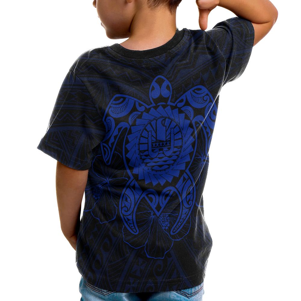 Tahiti Polynesian Custom T Shirt Vintage Polynesian Turtle (Blue) - Polynesian Pride