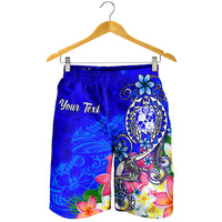 Tonga Custom Personalised Men's Shorts - Turtle Plumeria (BLUE) - Polynesian Pride