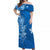 (Custom Personalised) Hawaii Off Shoulder Long Dress Polynesia Blue Sea Turtle Honu and Map LT13 Women Blue - Polynesian Pride