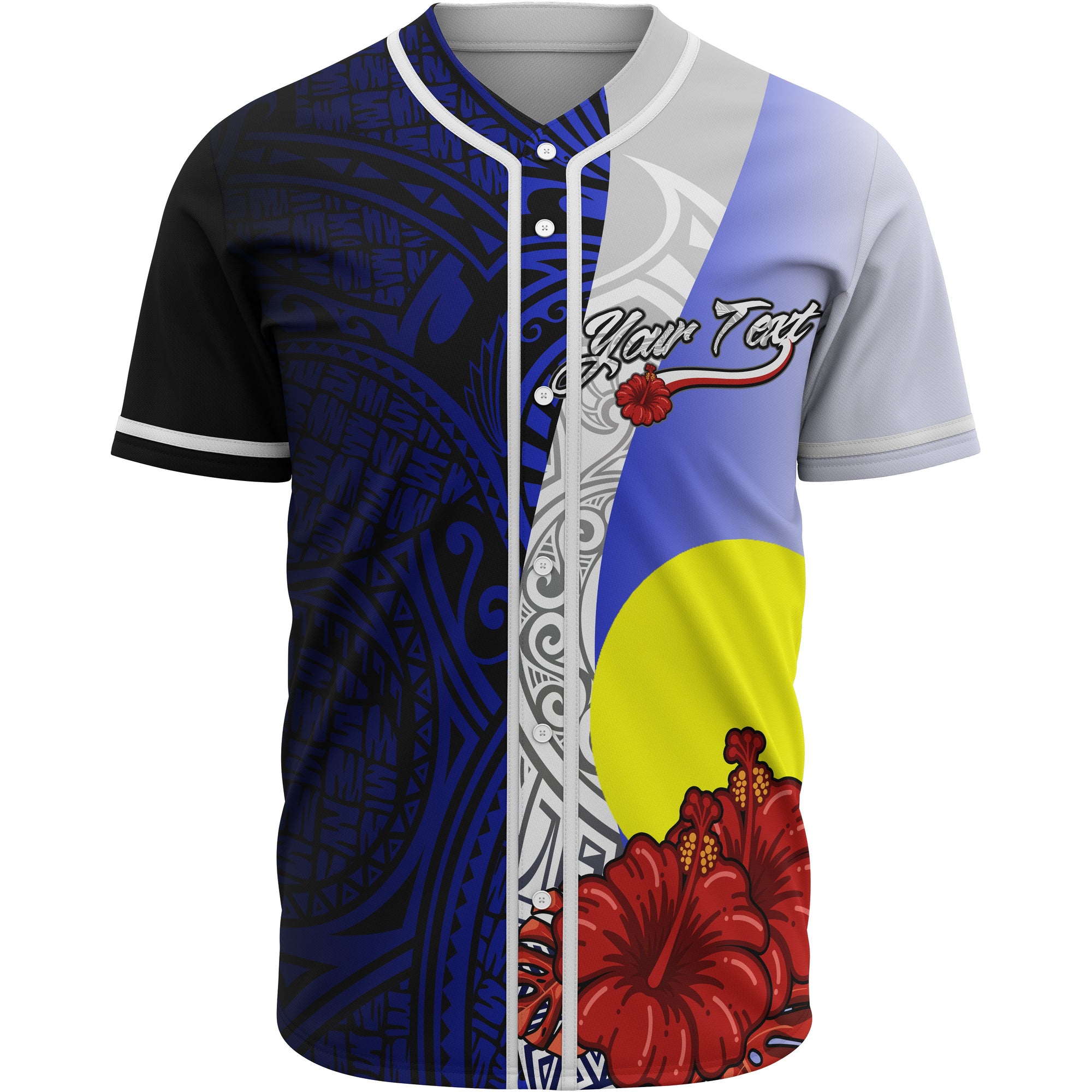 Palau Polynesian Custom Personalised Baseball Shirt - Coat Of Arm With Hibiscus Blue Unisex Blue - Polynesian Pride