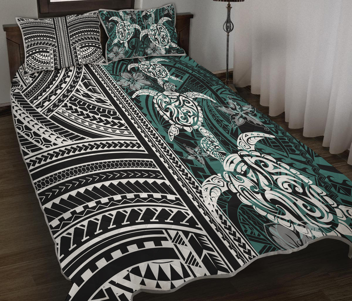 Polynesian Quilt Bed Set - Turtle With Ethnic Motives And Floral Elements - LT20 - Polynesian Pride