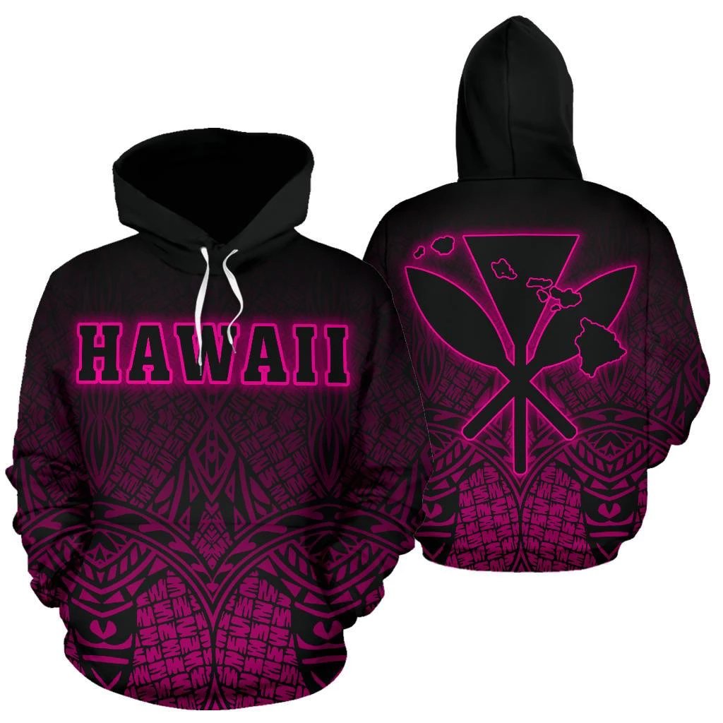 Hawaii Kanaka Polynesian Hoodie Pink Neon Style Unisex Pink - Polynesian Pride