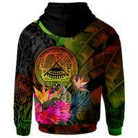 American Samoa Polynesian Custom Hoodie Hibiscus and Banana Leaves - Polynesian Pride