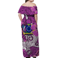 Cook Islands Off Shoulder Long Dress Hammerhead Shark Purple LT13 - Polynesian Pride
