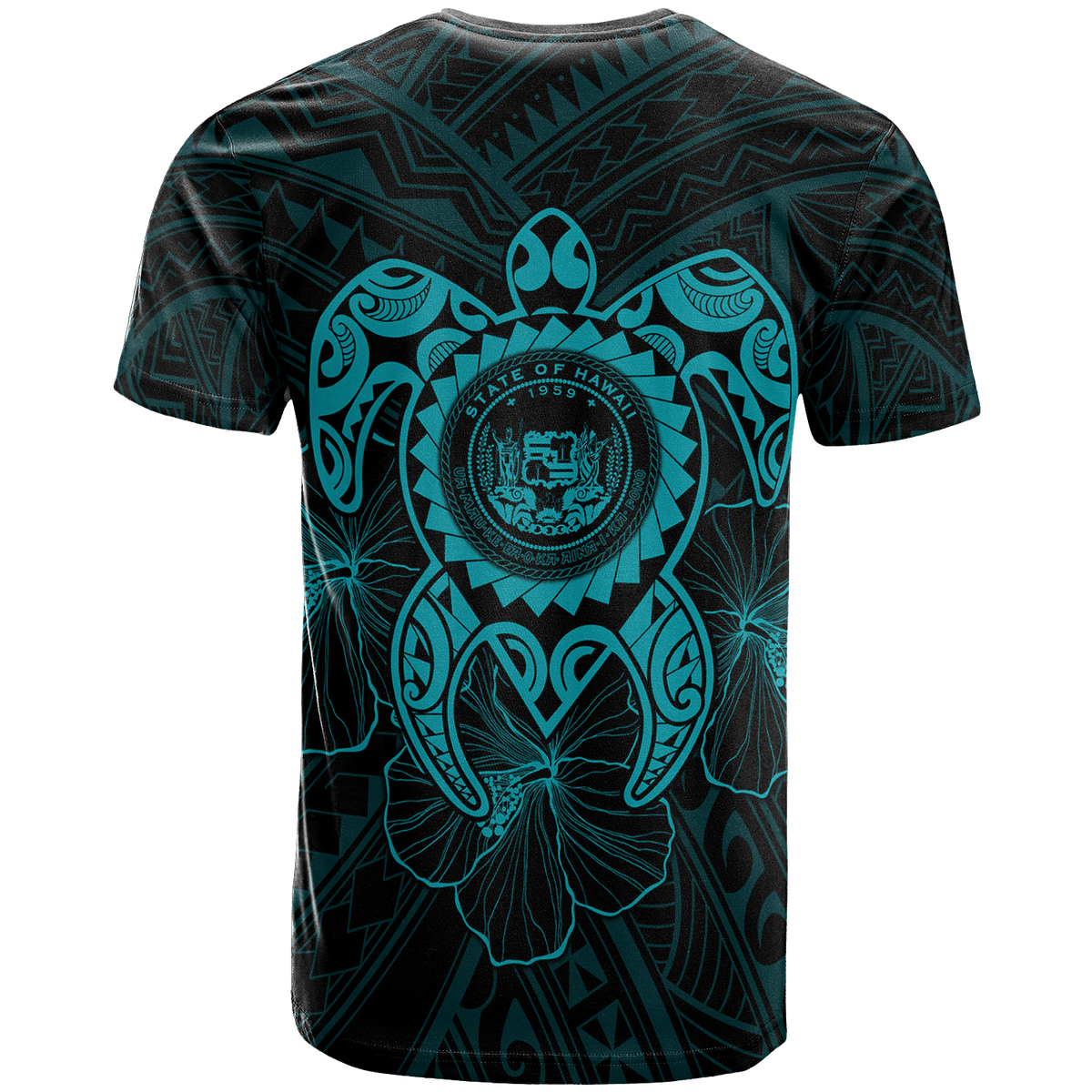Hawaii Polynesian Custom T Shirt Vintage Polynesian Turtle (Turquoise) - Polynesian Pride
