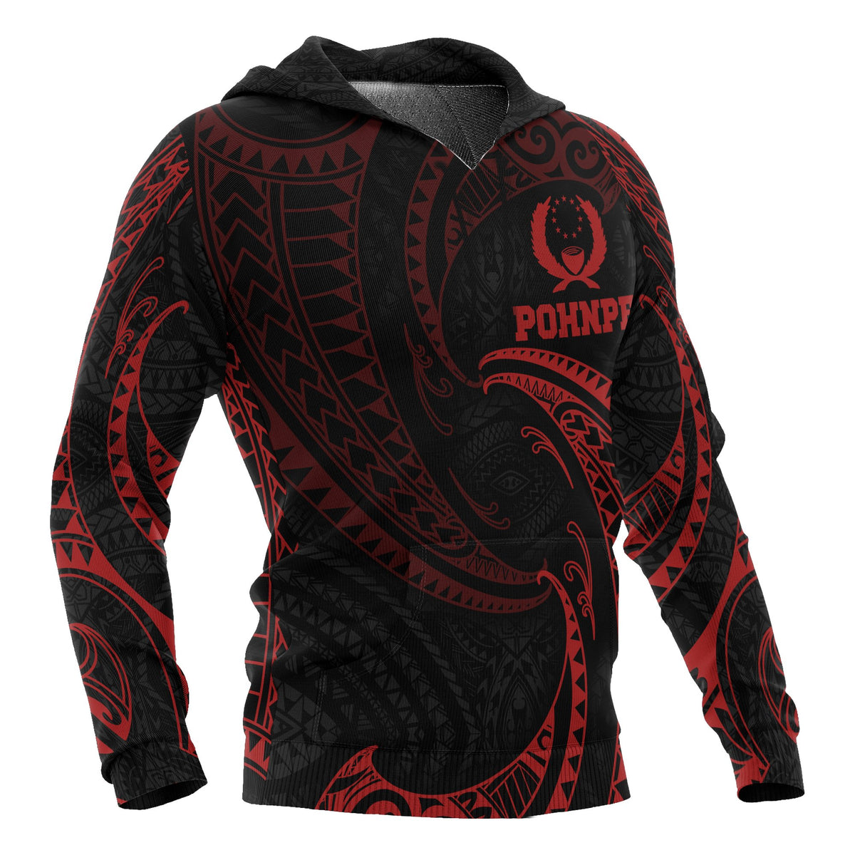 Pohnpei Micronesia Hoodie Red Tribal Wave - Polynesian Pride