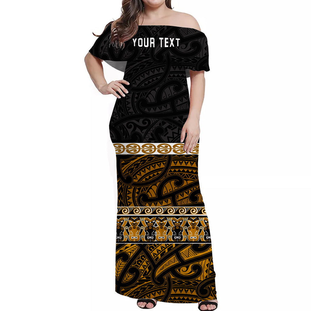 (Custom Personalised) New Zealand Off Shoulder Long Dress Maori Simple Gold LT13 Women Gold - Polynesian Pride