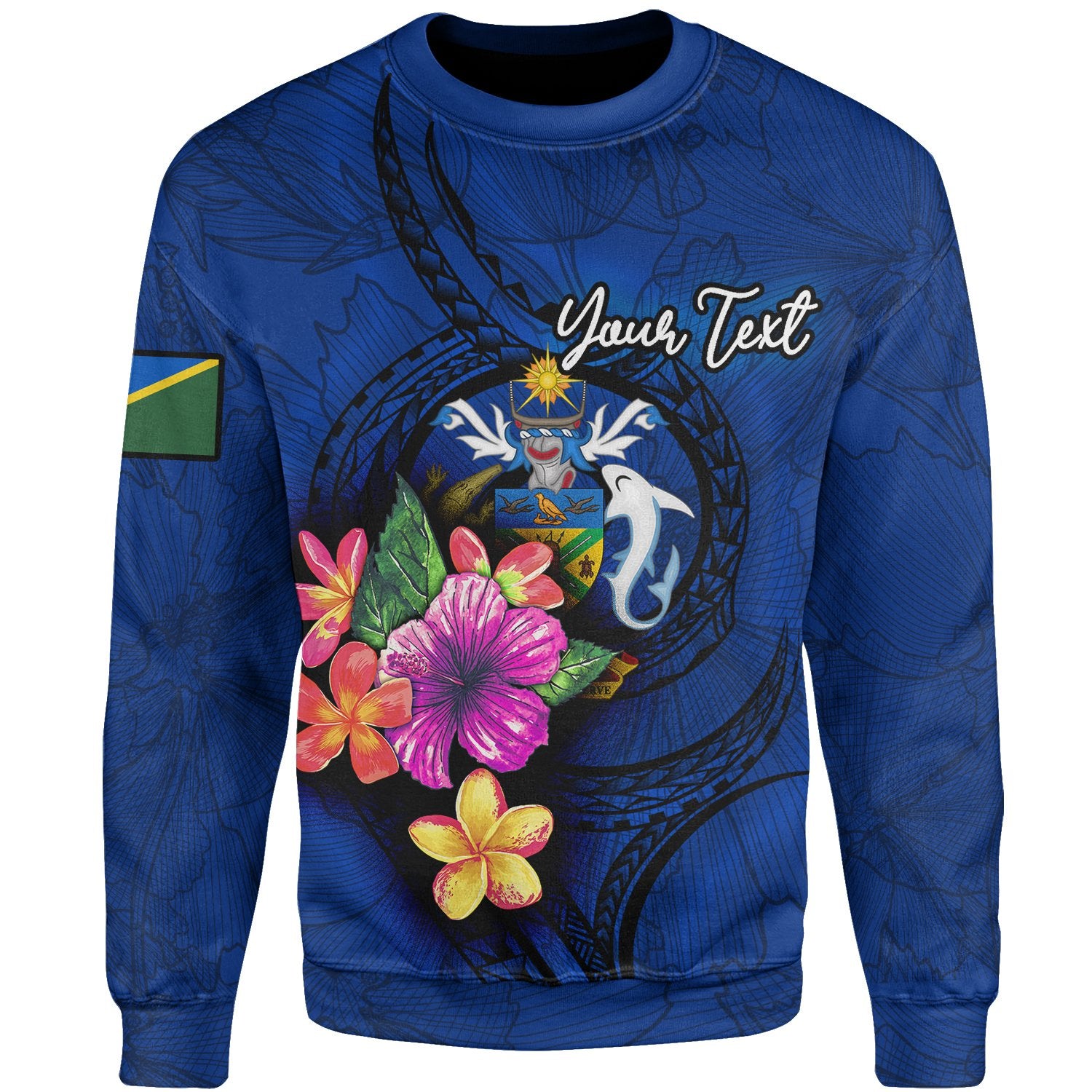 Solomon Islands Polynesian Custom Personalised Sweater - Floral With Seal Blue Unisex Blue - Polynesian Pride