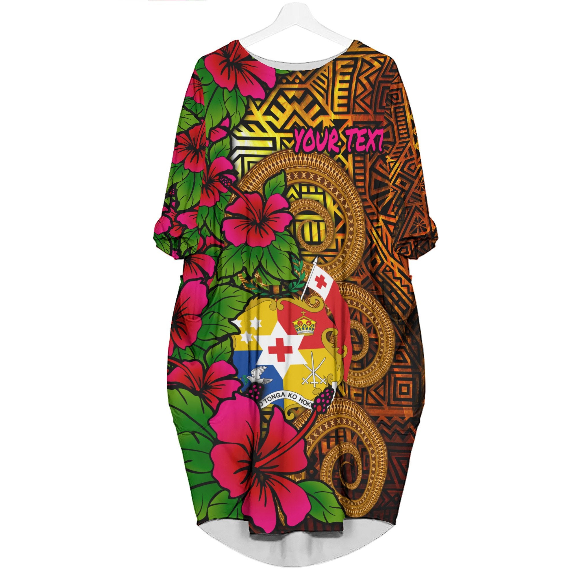 Tonga Polynesian Custom Personalised Batwing Pocket Dress - Hibiscus Vintage - Polynesian Pride