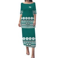 Fiji Bula Dress Tapa Turquoise Puletasi Dress LT14 - Polynesian Pride