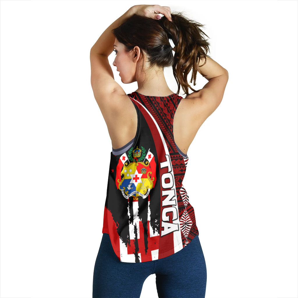 Tonga Women Racerback Tank - Coat Of Arms Tapa Tonga Patterns - Polynesian Pride