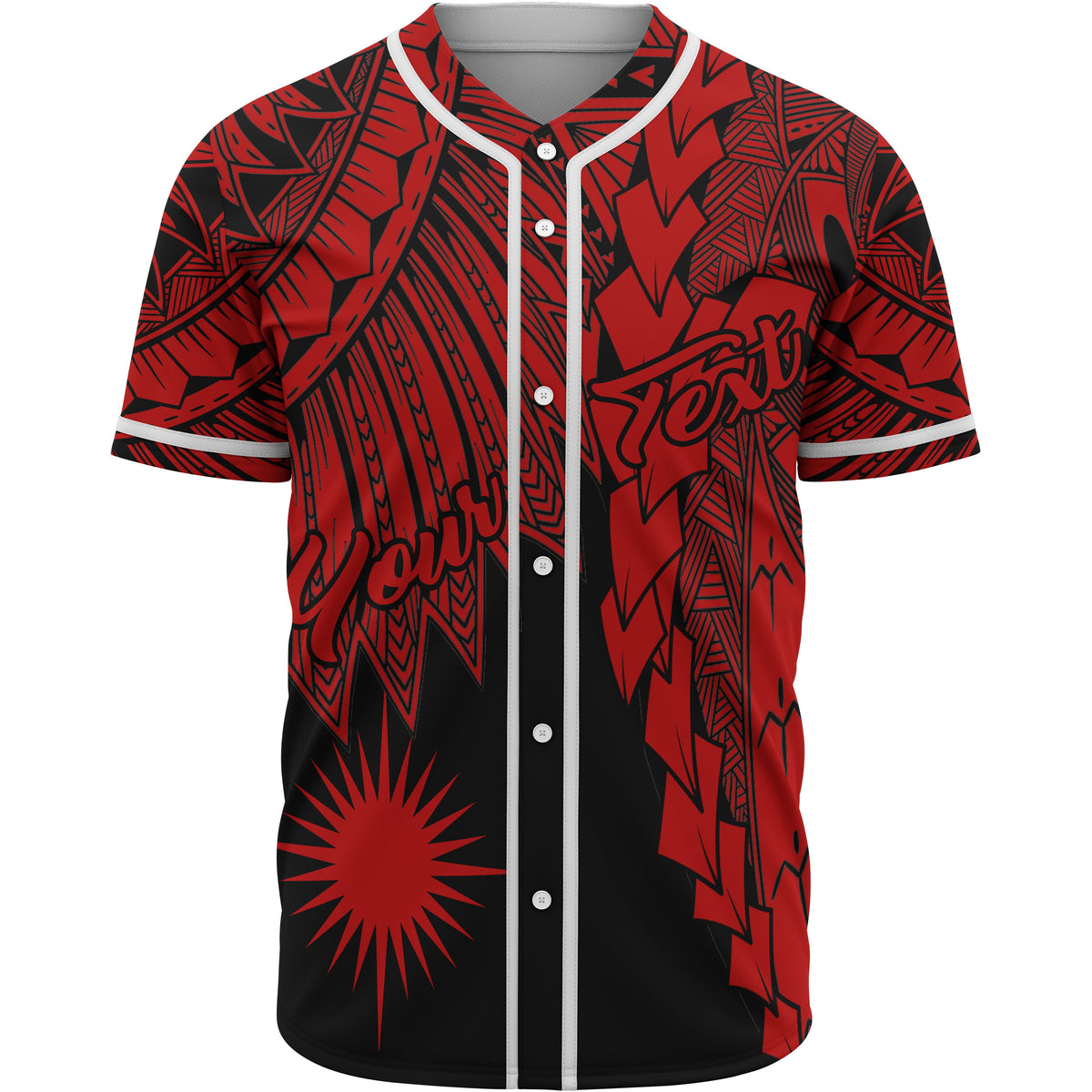 Marshall Islands Polynesian Custom Personalised Baseball Shirt - Tribal Wave Tattoo Red Unisex Red - Polynesian Pride