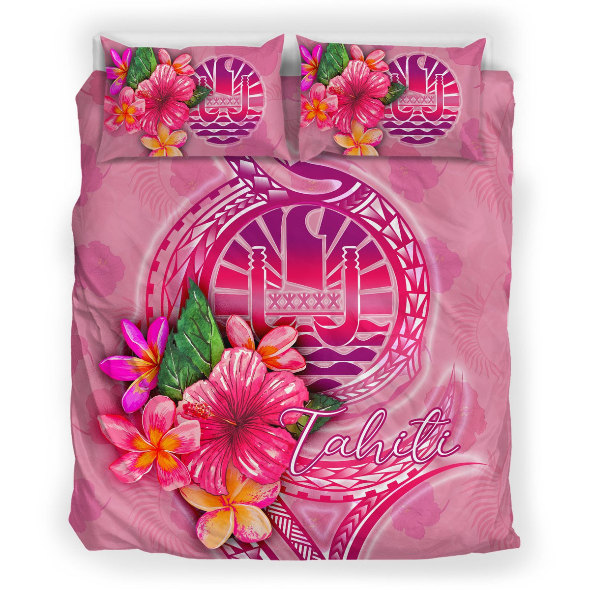 Tahiti Polynesian Bedding Set - Floral With Seal Pink - Polynesian Pride