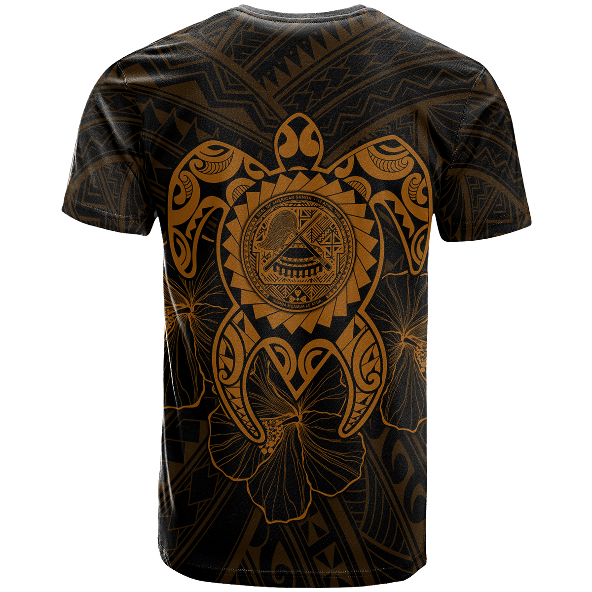 American Samoa Polynesian Custom T Shirt Vintage Polynesian Turtle (Golden) - Polynesian Pride